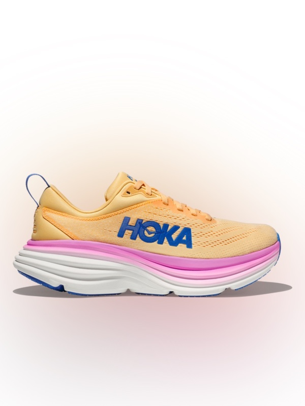 HOKA Women's Bondi Peach Running Shoe with Pink Accent